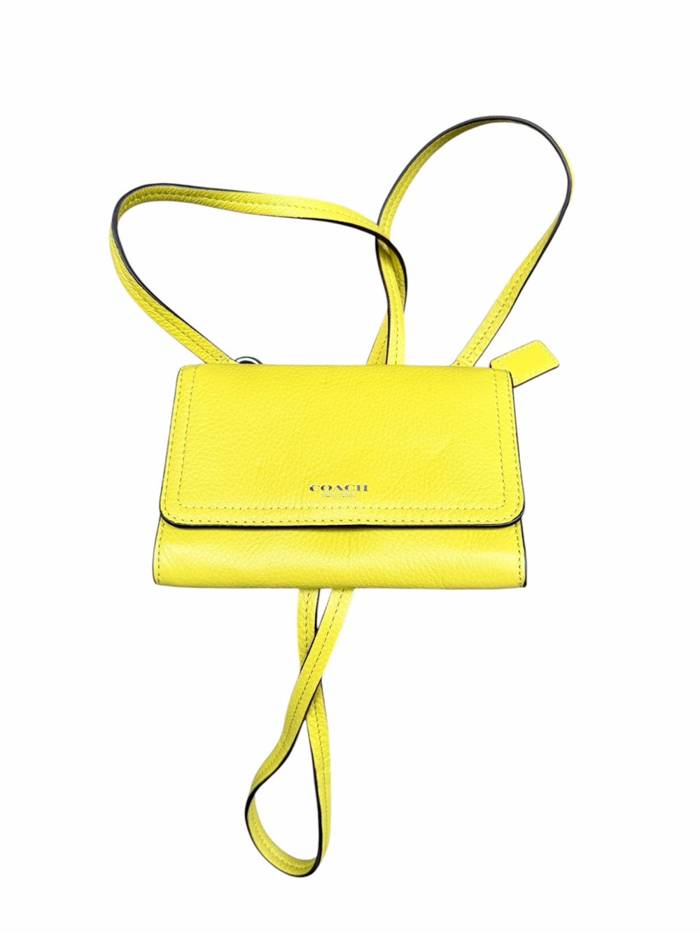 COACH Mini Lime Green Pebbled Leather Cross Body Purse Bag Long Strap